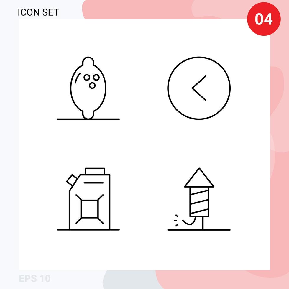 4 universeel gevulde lijn vlak kleuren reeks voor web en mobiel toepassingen voedsel Kerstmis pijl motor vuurwerk bewerkbare vector ontwerp elementen