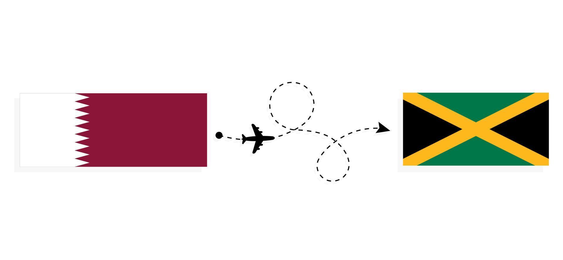 vlucht en reizen van qatar naar Jamaica door passagier vliegtuig reizen concept vector