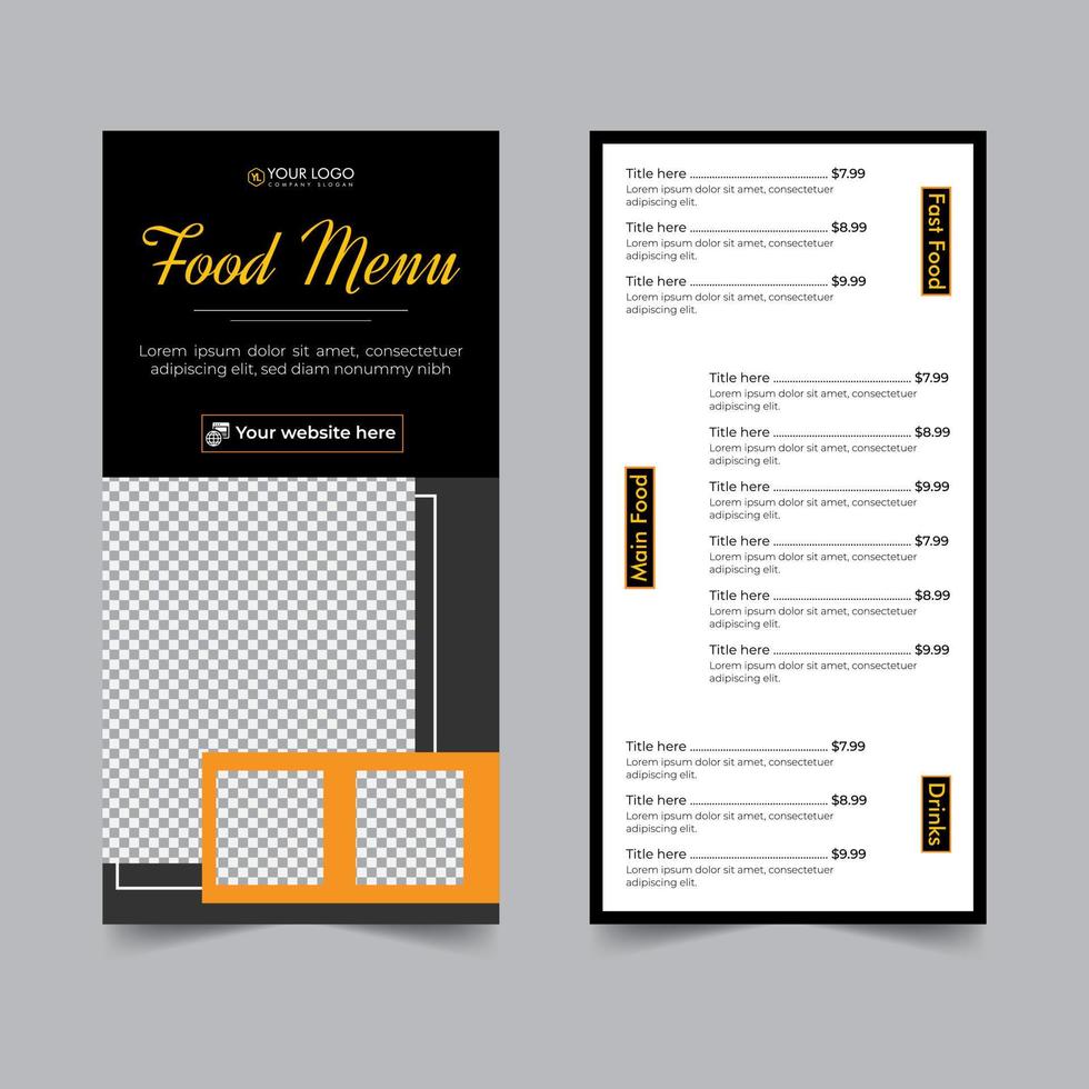 voedsel folder voor restaurant menu kaart ontwerp, Koken recept voor snel voedsel, hamburger of cocktail partij, voedsel poster bedrijf dl folder sjabloon vector