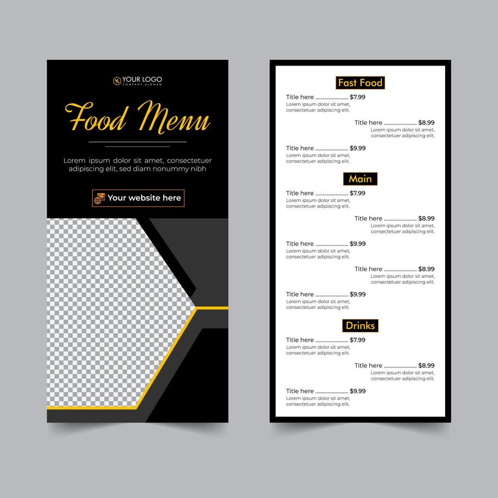 voedsel folder voor restaurant menu kaart ontwerp, Koken recept voor snel voedsel, hamburger of cocktail partij, voedsel poster bedrijf dl folder sjabloon vector