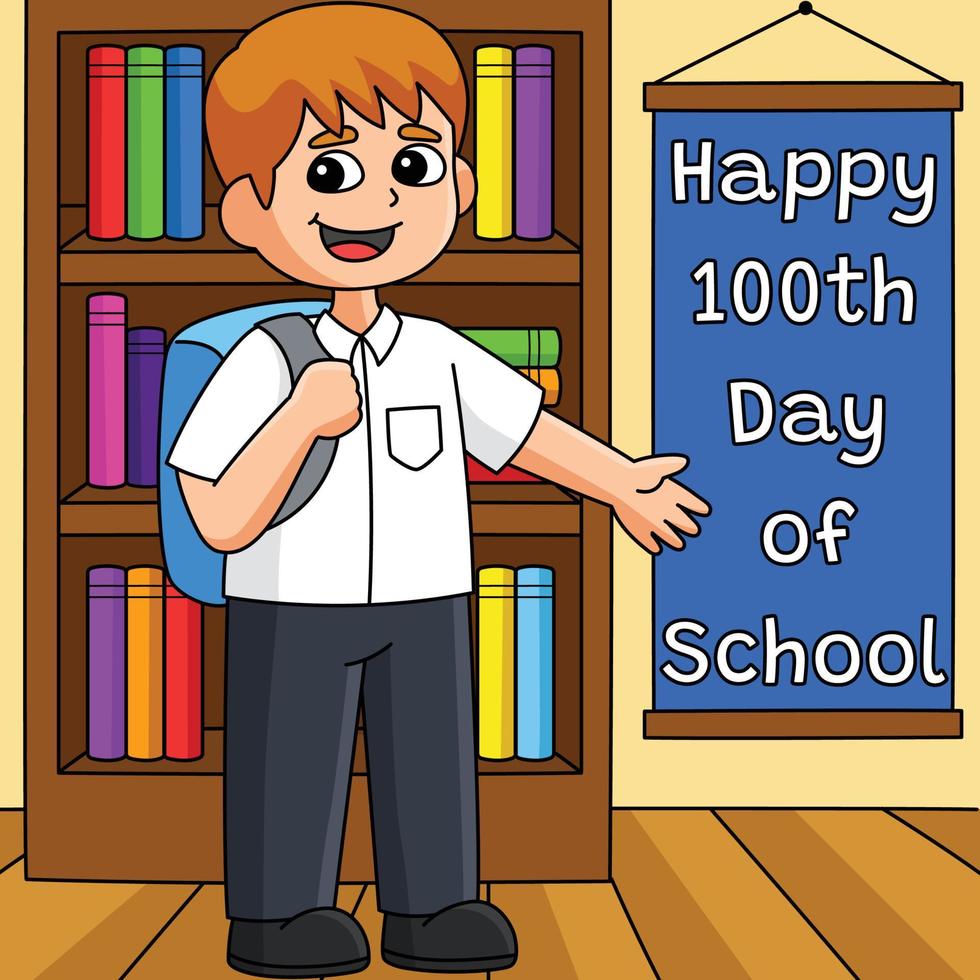 100ste dag van school- leerling met zak gekleurde vector