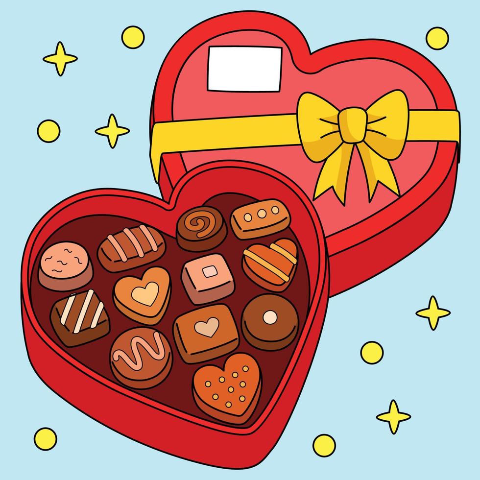valentijnsdag dag chocola hart gekleurde tekenfilm vector