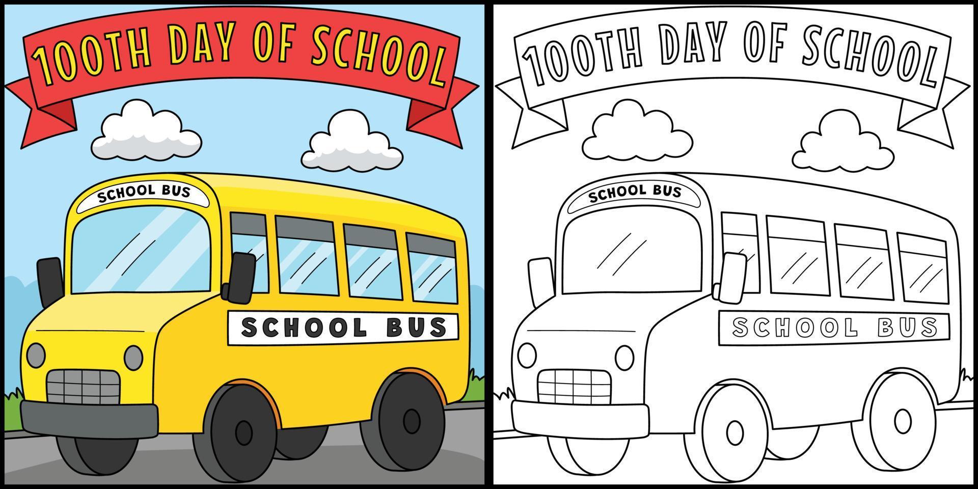 100ste dag van school- bus kleur bladzijde illustratie vector