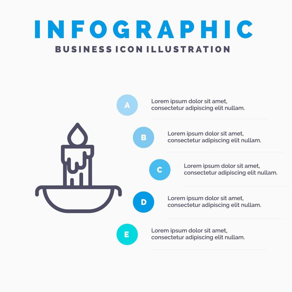 kaars brand Pasen vakantie lijn icoon met 5 stappen presentatie infographics achtergrond vector