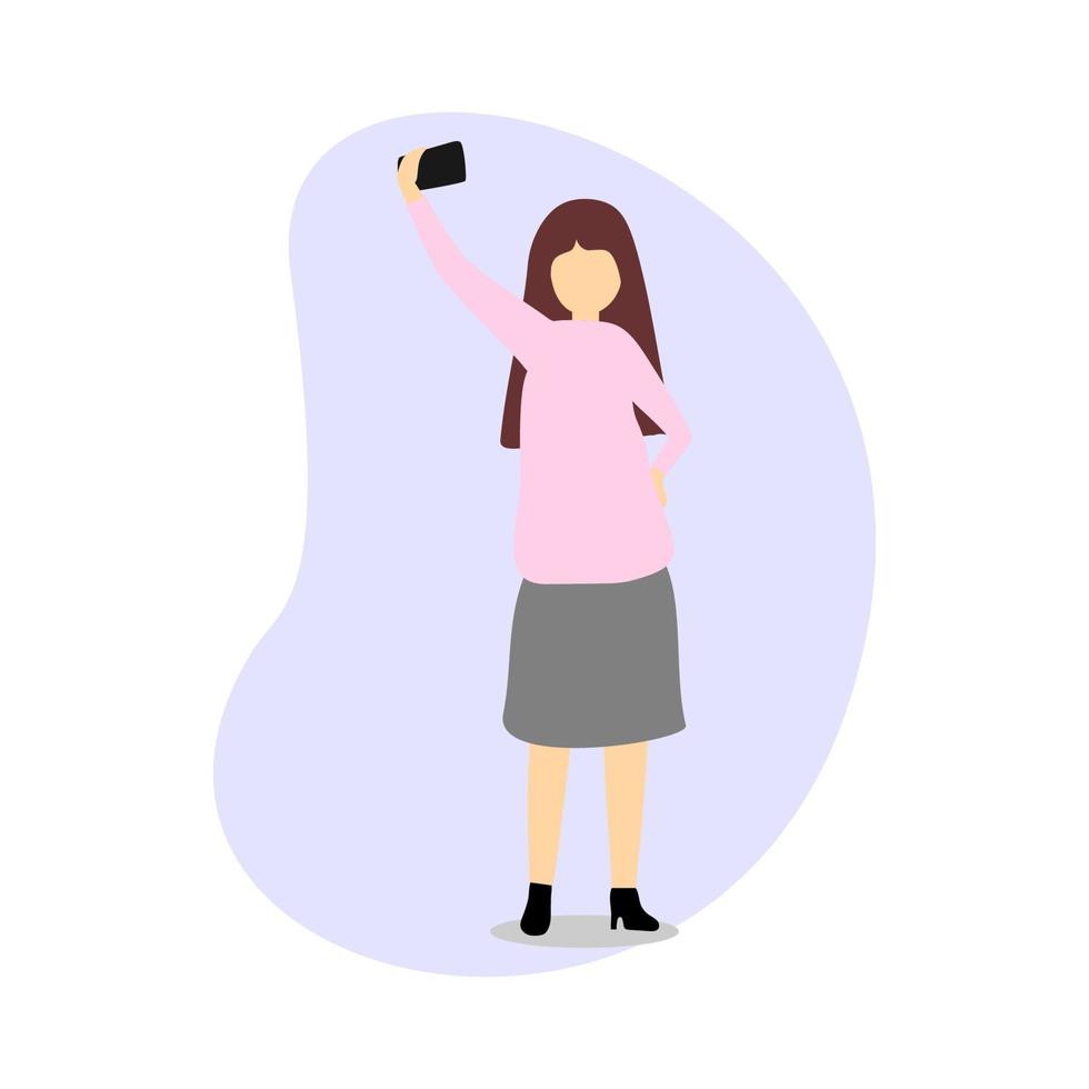 vector illustratie ontwerp van een vrouw staand Holding een smartphone en nemen een selfie