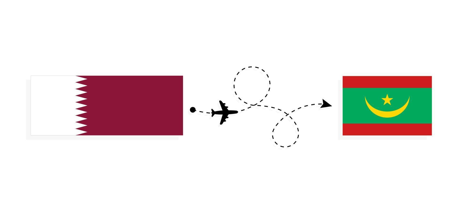 vlucht en reizen van qatar naar mauritania door passagier vliegtuig reizen concept vector
