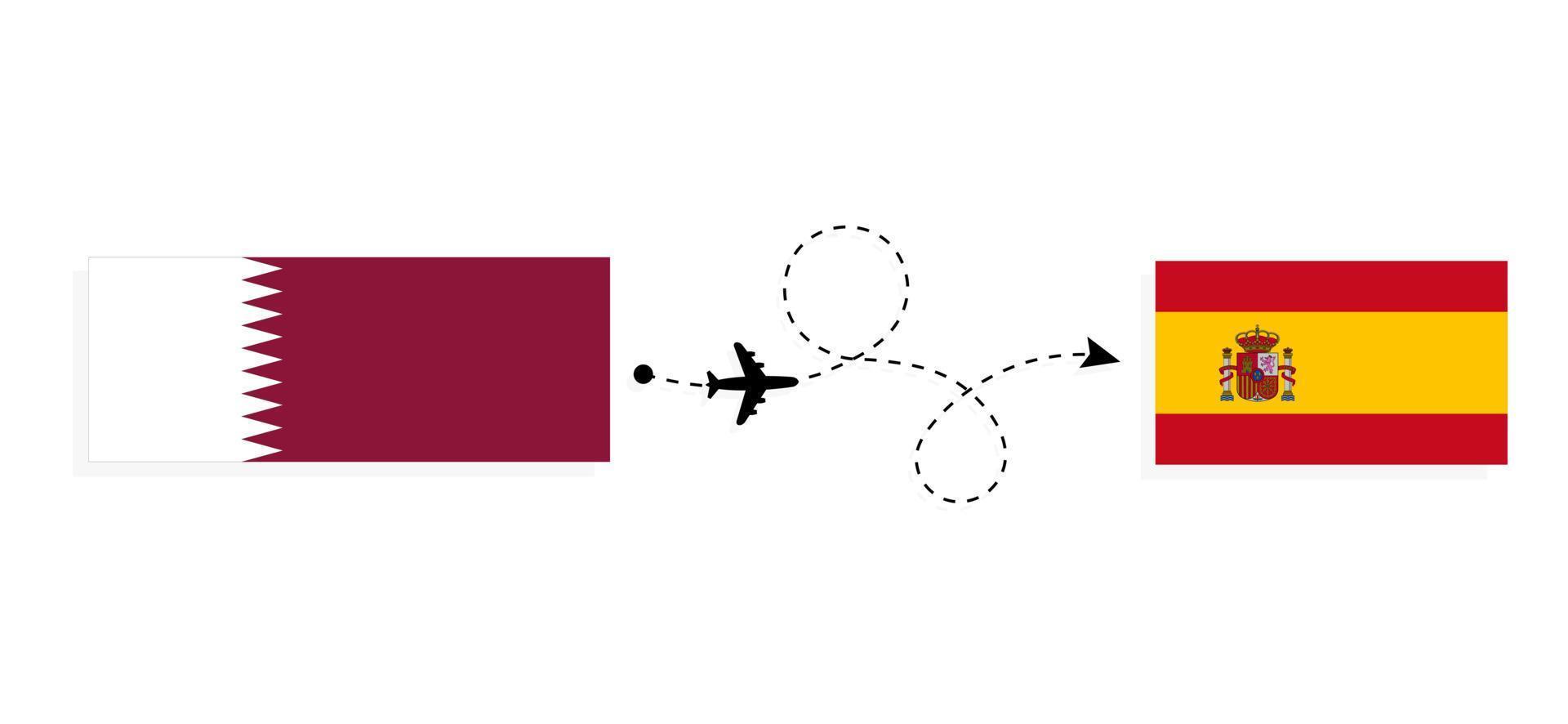 vlucht en reizen van qatar naar Spanje door passagier vliegtuig reizen concept vector