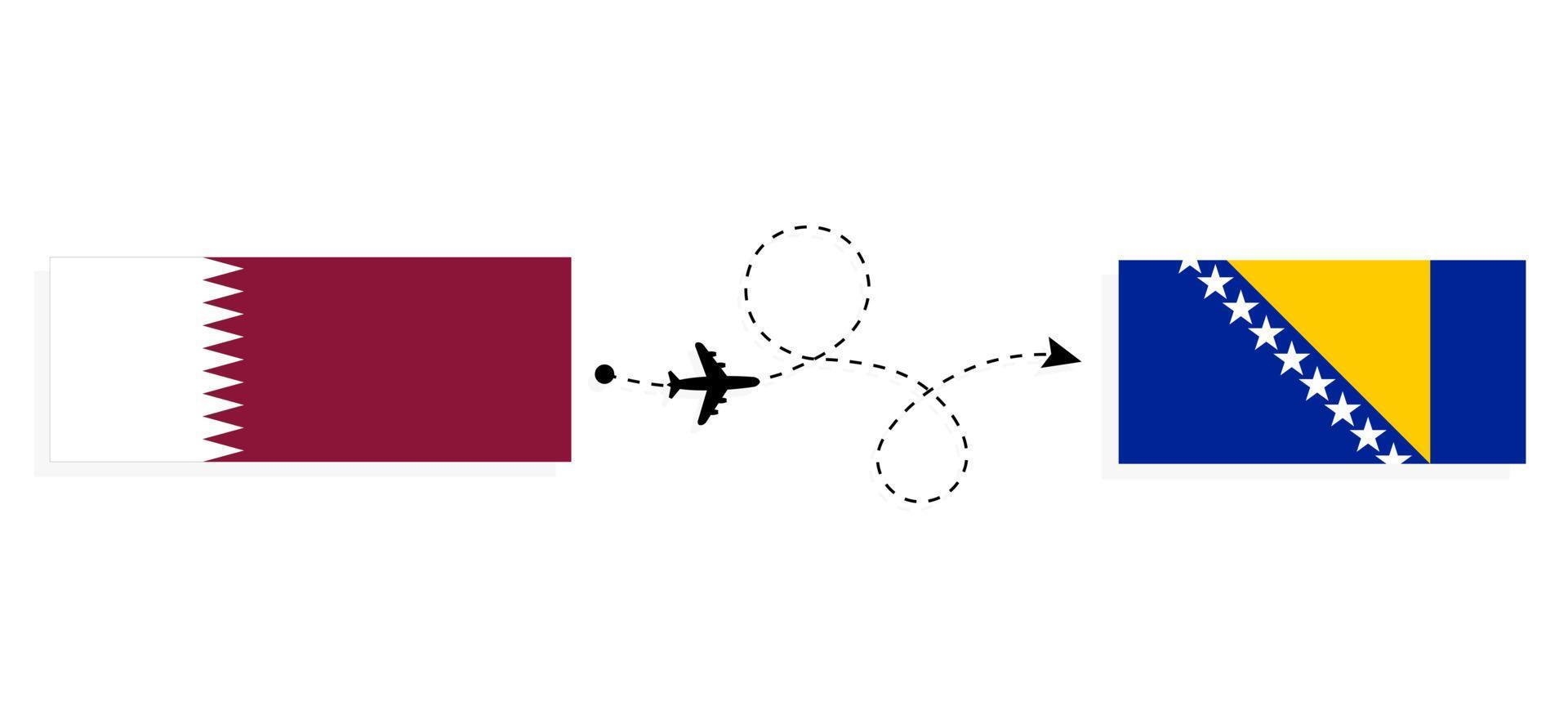 vlucht en reizen van qatar naar Bosnië en herzegovina door passagier vliegtuig reizen concept vector