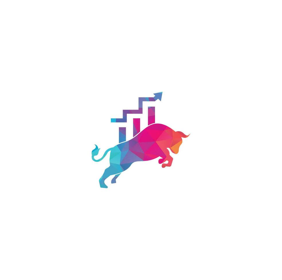 financiële stier logo ontwerp. handel bull grafiek, financiële logo. economie financiën grafiek bar zakelijke productiviteit logo pictogram. vector