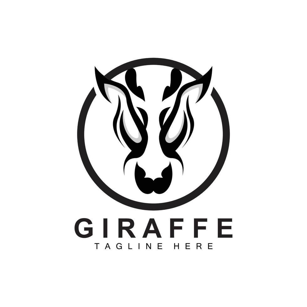 giraffe logo ontwerp, giraffe hoofd vector silhouet, hoog nek dier, dierentuin, tatoeëren illustratie, Product merk