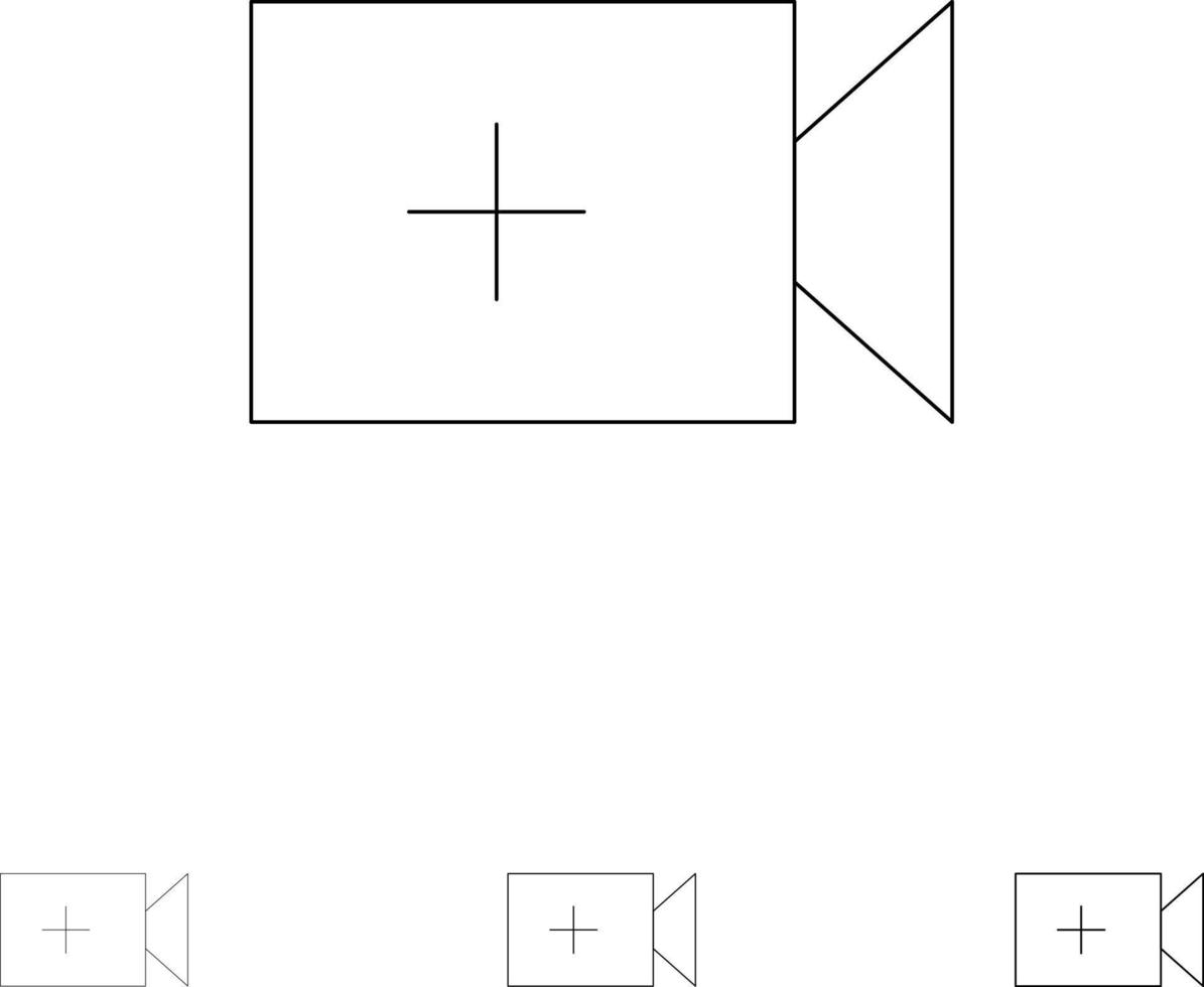 video camera ui stoutmoedig en dun zwart lijn icoon reeks vector