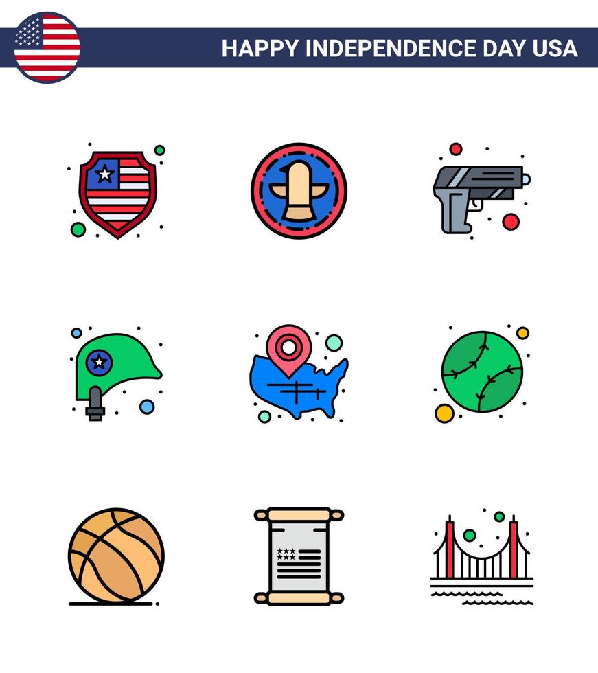 9 creatief Verenigde Staten van Amerika pictogrammen modern onafhankelijkheid tekens en 4e juli symbolen van Verenigde Staten van Amerika kaart veiligheid ster helm bewerkbare Verenigde Staten van Amerika dag vector ontwerp elementen