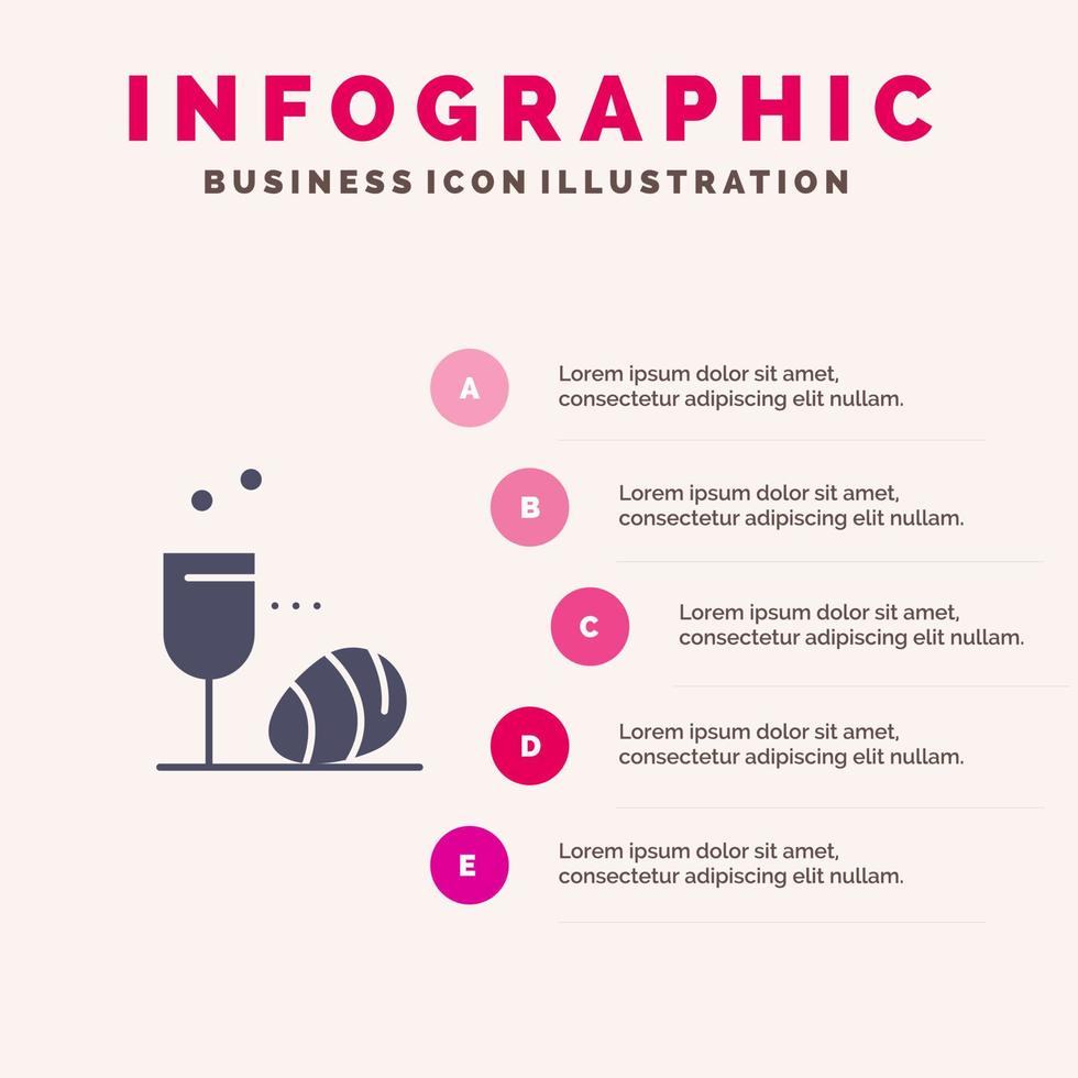 glas ei Pasen drinken solide icoon infographics 5 stappen presentatie achtergrond vector