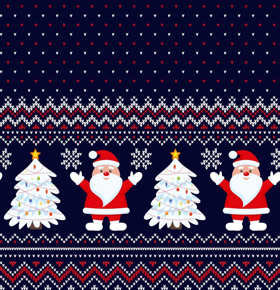 gebreid Kerstmis en nieuw jaar patroon in de kerstman. wol breiwerk trui ontwerp. behang omhulsel papier textiel afdrukken. vector