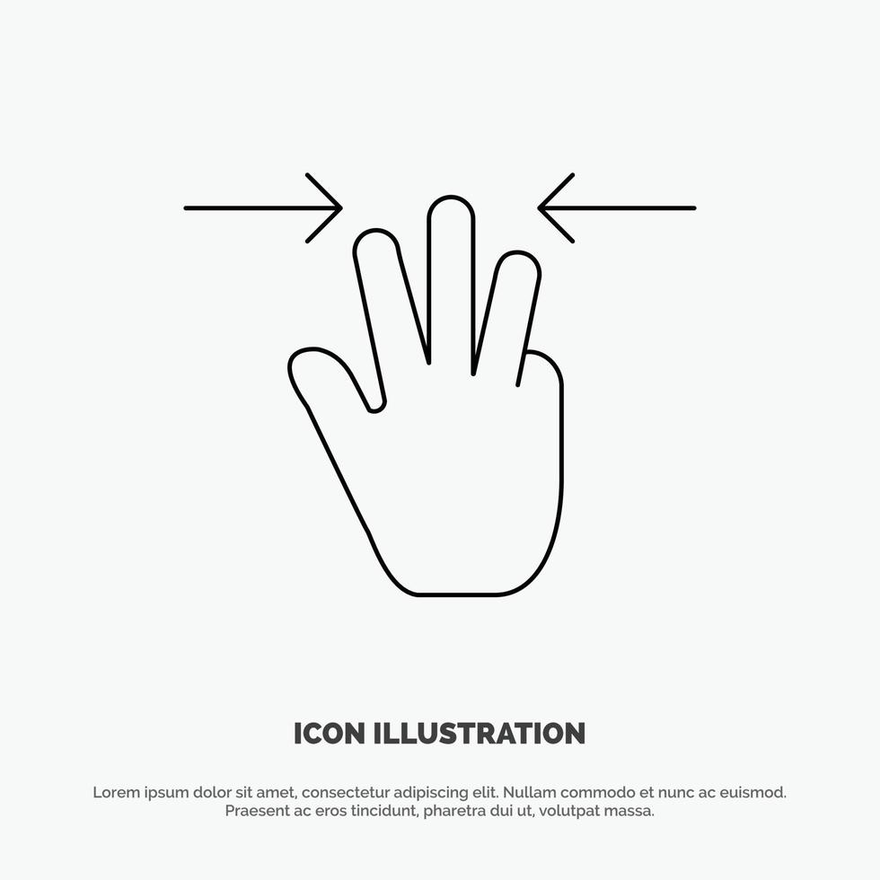 gebaren hand- mobiel drie vingers lijn icoon vector