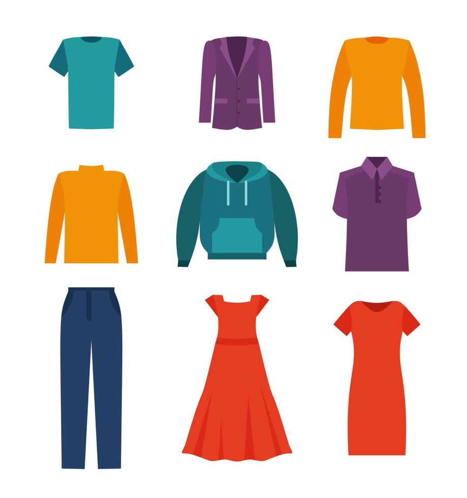 vrouw en Mens kleren en accessoires verzameling - mode garderobe - vector kleur illustratie