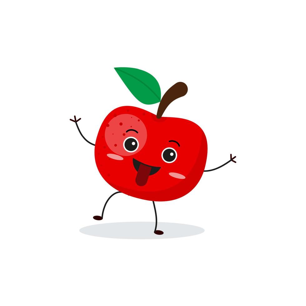 schattig gelukkig appel karakter. grappig fruit emoticon in vlak stijl. vector