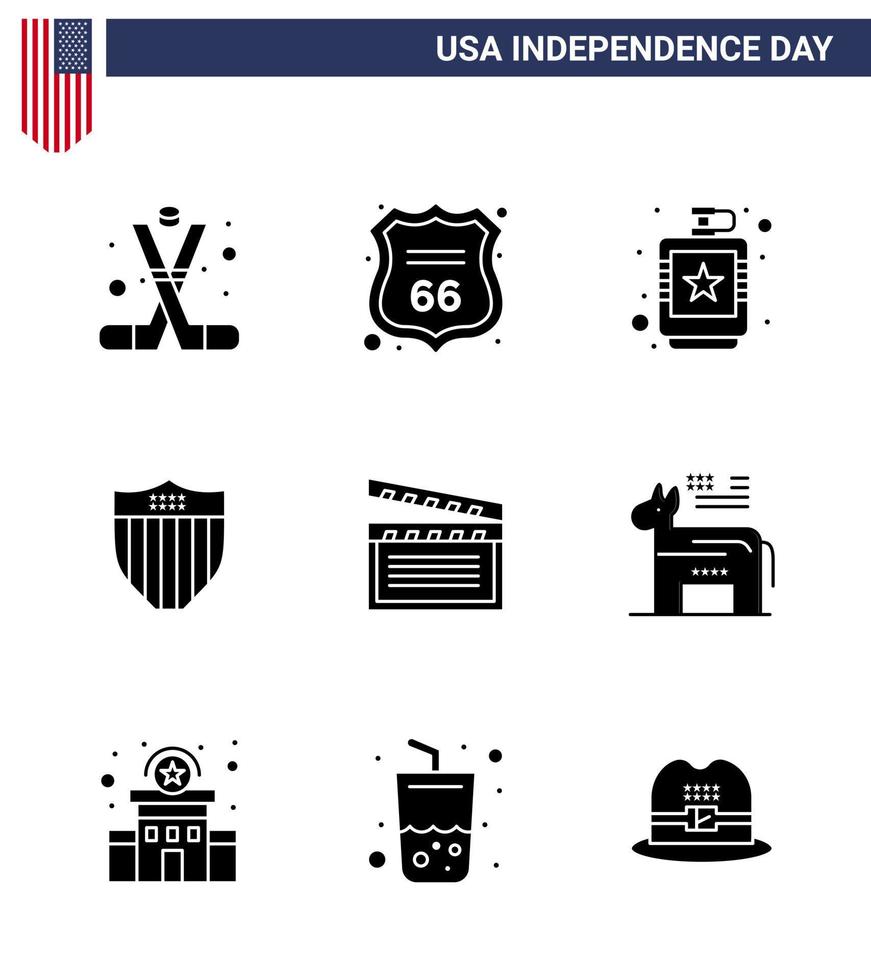 4e juli Verenigde Staten van Amerika gelukkig onafhankelijkheid dag icoon symbolen groep van 9 modern solide glyphs van Verenigde Staten van Amerika schild Amerikaans Amerikaans heup bewerkbare Verenigde Staten van Amerika dag vector ontwerp elementen