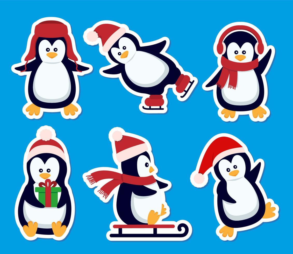 winter tekenfilm pinguïn stickers voor Kerstmis uitnodigingen en kaarten en vakantie sociaal media emoji's. eps10 vector formaat.