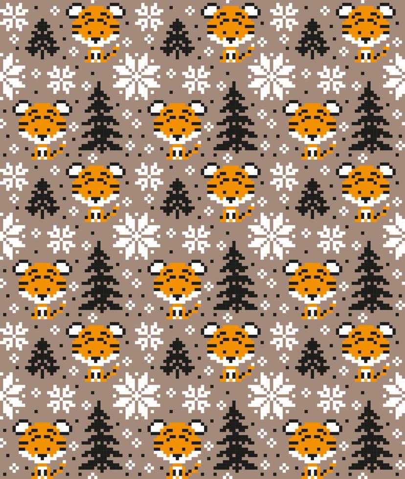 gebreid Kerstmis en nieuw jaar patroon in tijger. wol breiwerk trui ontwerp. behang omhulsel papier textiel afdrukken. eps 10 vector