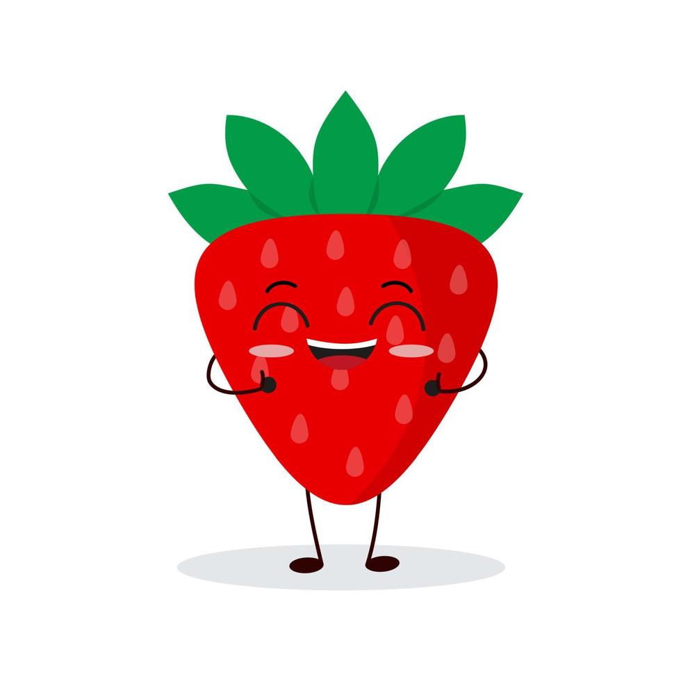 schattig gelukkig aardbei karakter. grappig fruit emoticon in vlak stijl. vector