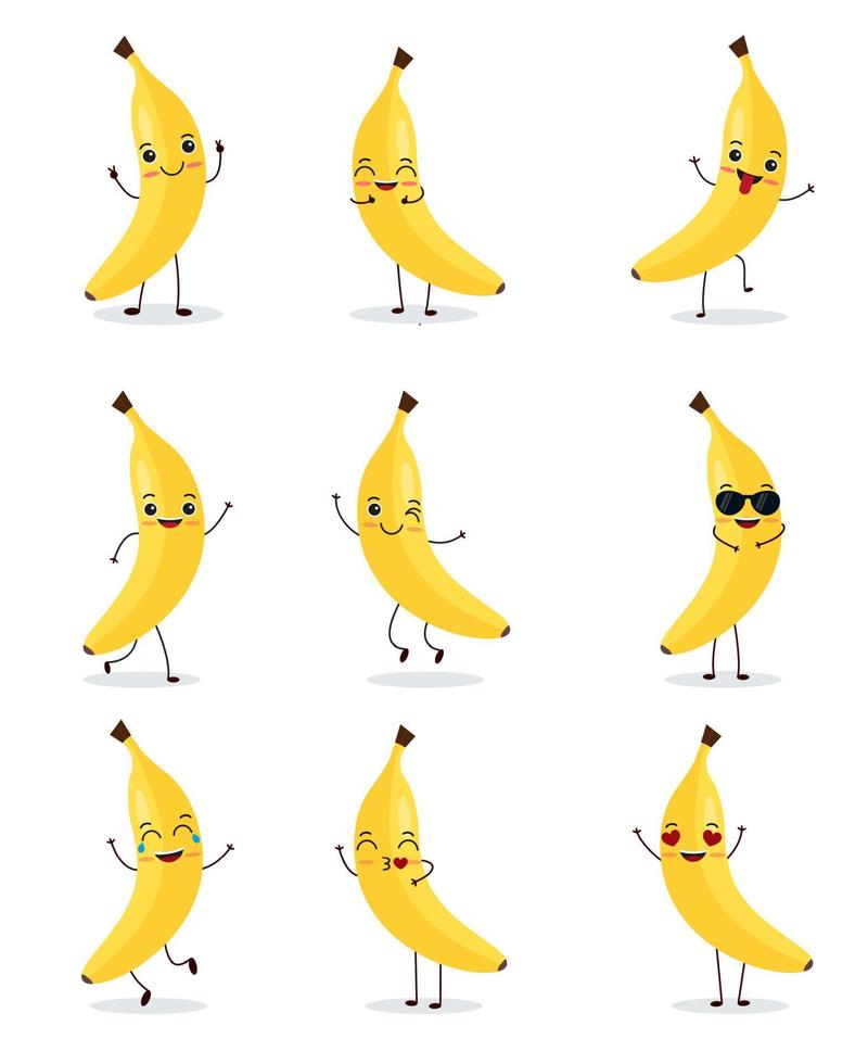schattig gelukkig banaan karakter. grappig fruit emoticon in vlak stijl. vector