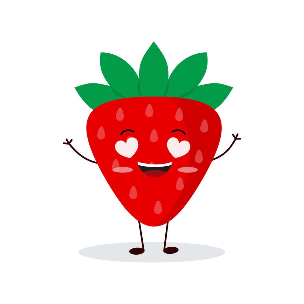 schattig gelukkig aardbei karakter. grappig fruit emoticon in vlak stijl. vector