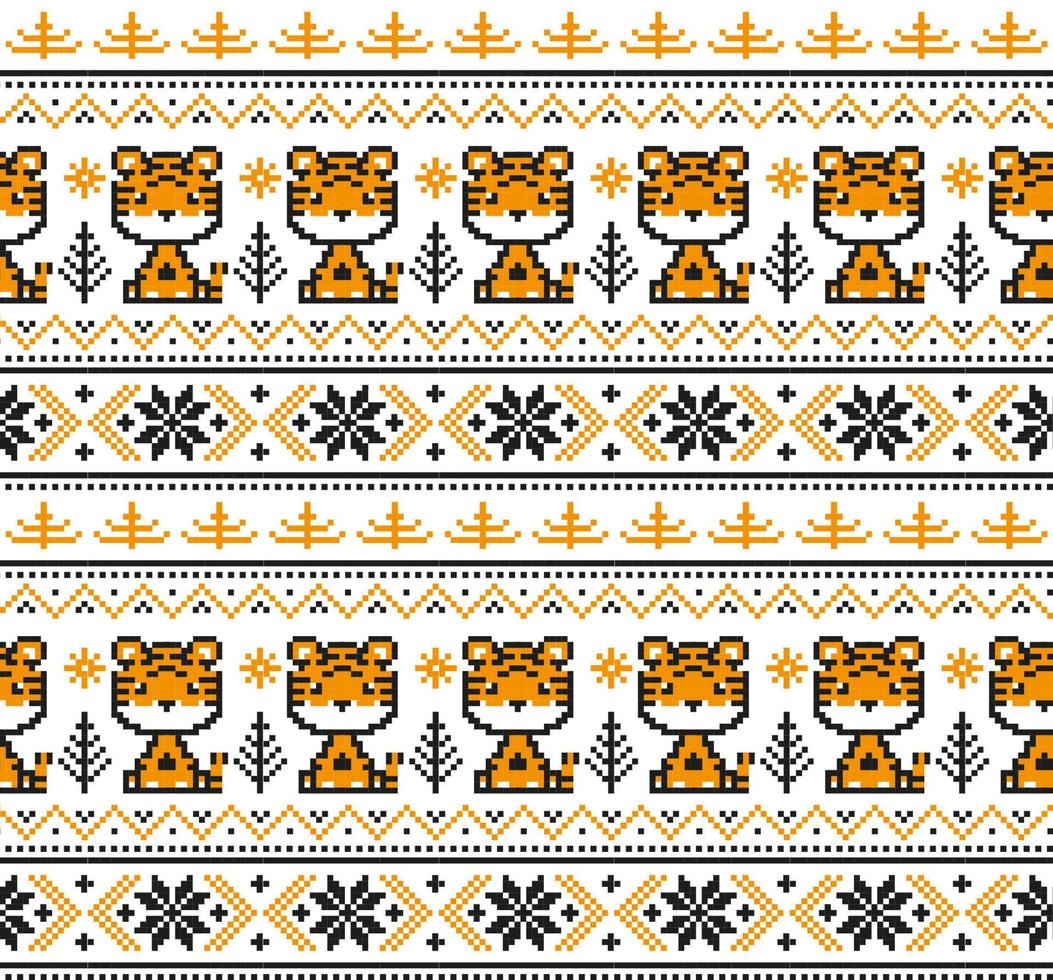 gebreid Kerstmis en nieuw jaar patroon in tijger. wol breiwerk trui ontwerp. behang omhulsel papier textiel afdrukken. vector