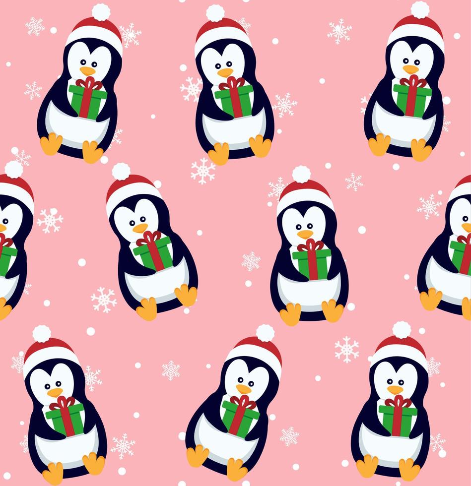 pinguïns naadloos patroon. schattig baby pinguïns in winter kleding en hoeden, Kerstmis arctisch dier, kinderen textiel of behang vector textuur.