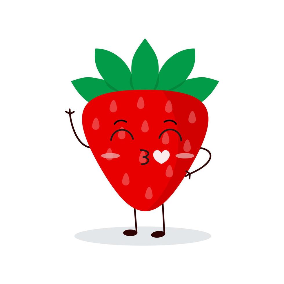 schattig gelukkig aardbei karakter. grappig fruit emoticon in vlak stijl. vector