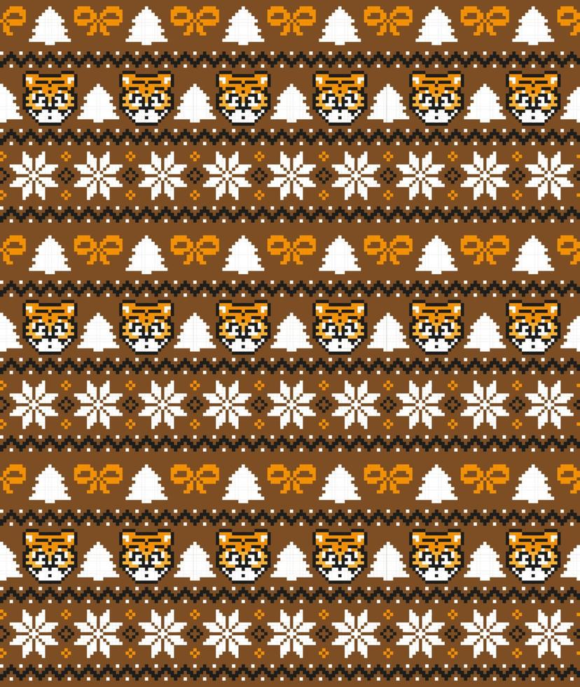 gebreid Kerstmis en nieuw jaar patroon in tijger. wol breiwerk trui ontwerp. behang omhulsel papier textiel afdrukken. vector