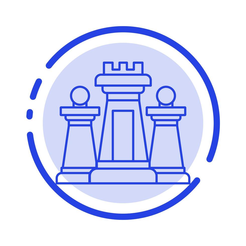 schaak computer strategie tactiek technologie blauw stippel lijn lijn icoon vector