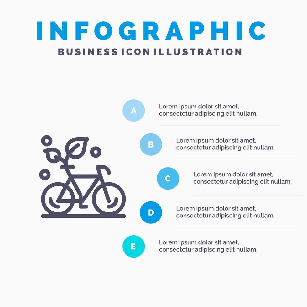 fiets eco vriendelijk fabriek milieu lijn icoon met 5 stappen presentatie infographics achtergrond vector