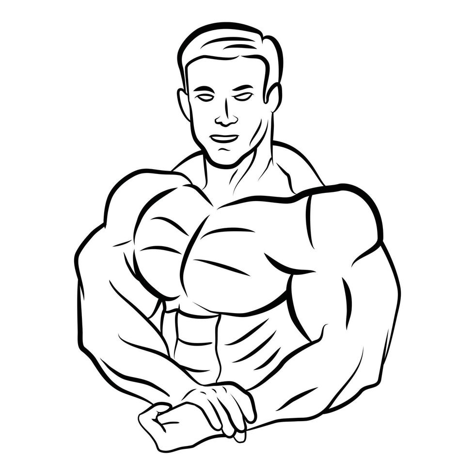 Mens bodybuilder zwart en wit illustratie vector