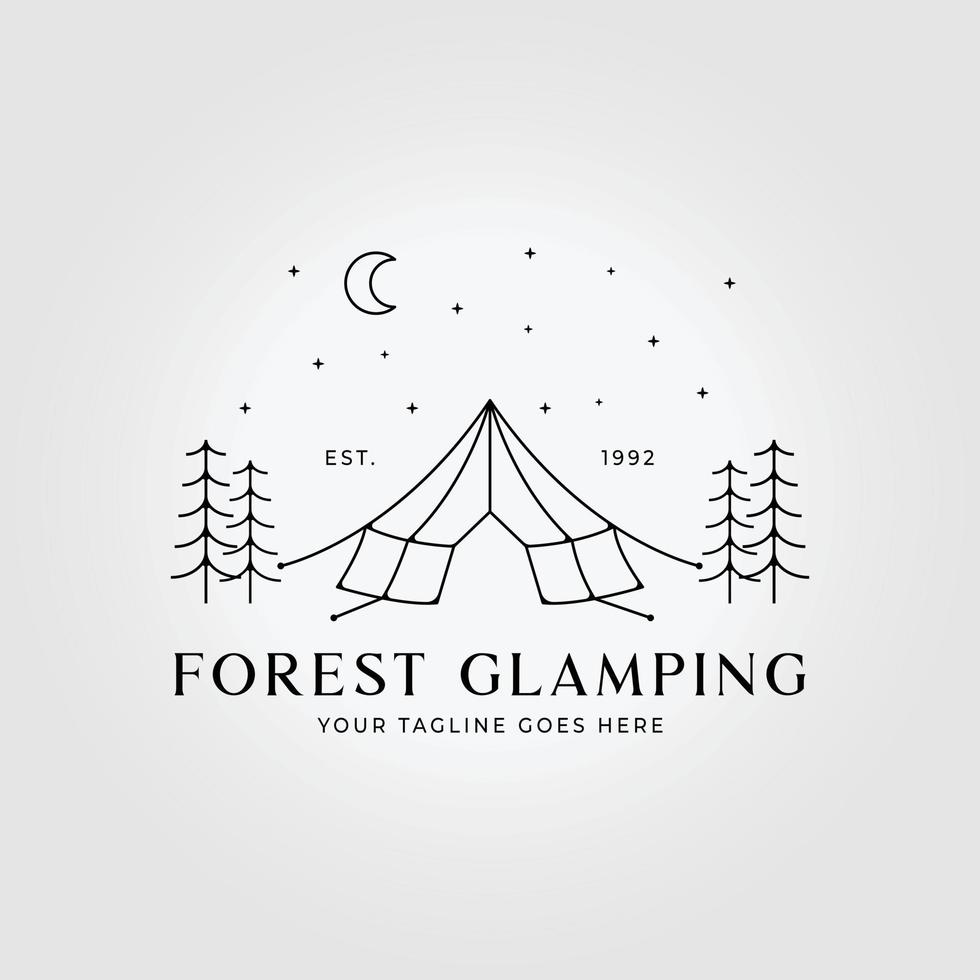 lijn kunst glamping logo met maan in de nacht vector illustratie ontwerp