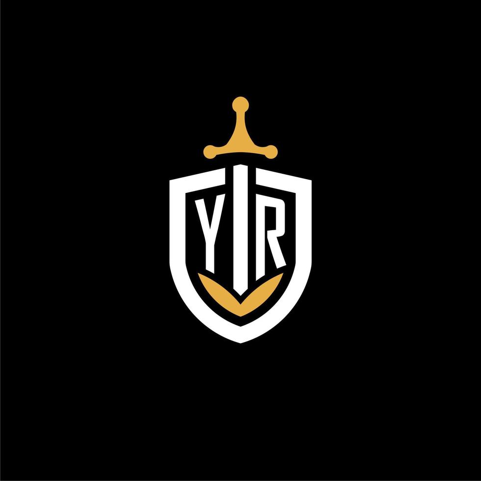 creatief brief jaar logo gaming esport met schild en zwaard ontwerp ideeën vector