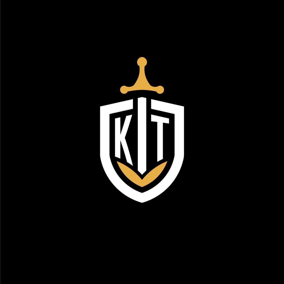 creatief brief kt logo gaming esport met schild en zwaard ontwerp ideeën vector