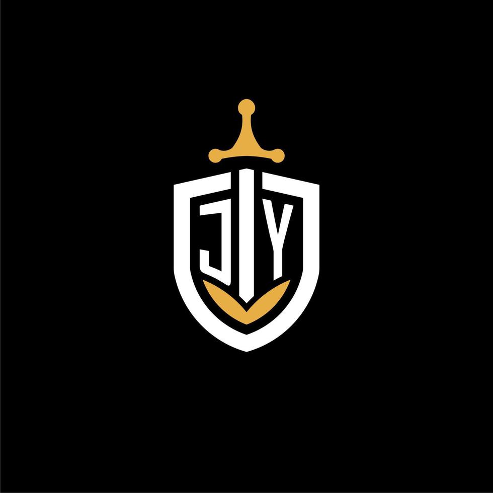 creatief brief jy logo gaming esport met schild en zwaard ontwerp ideeën vector
