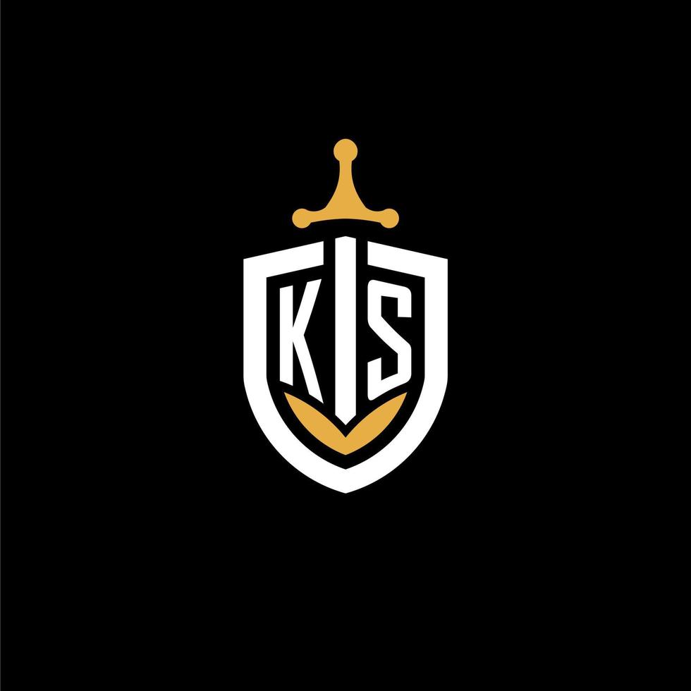 creatief brief ks logo gaming esport met schild en zwaard ontwerp ideeën vector