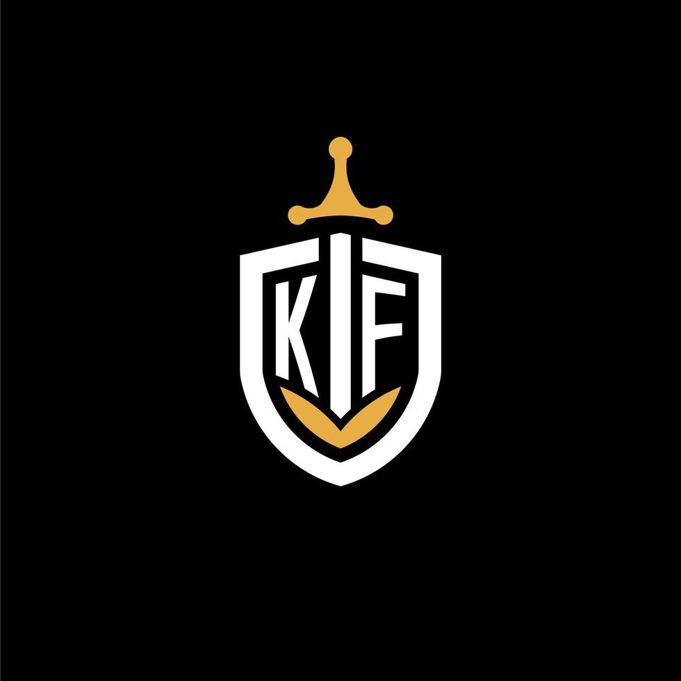 creatief brief kf logo gaming esport met schild en zwaard ontwerp ideeën vector