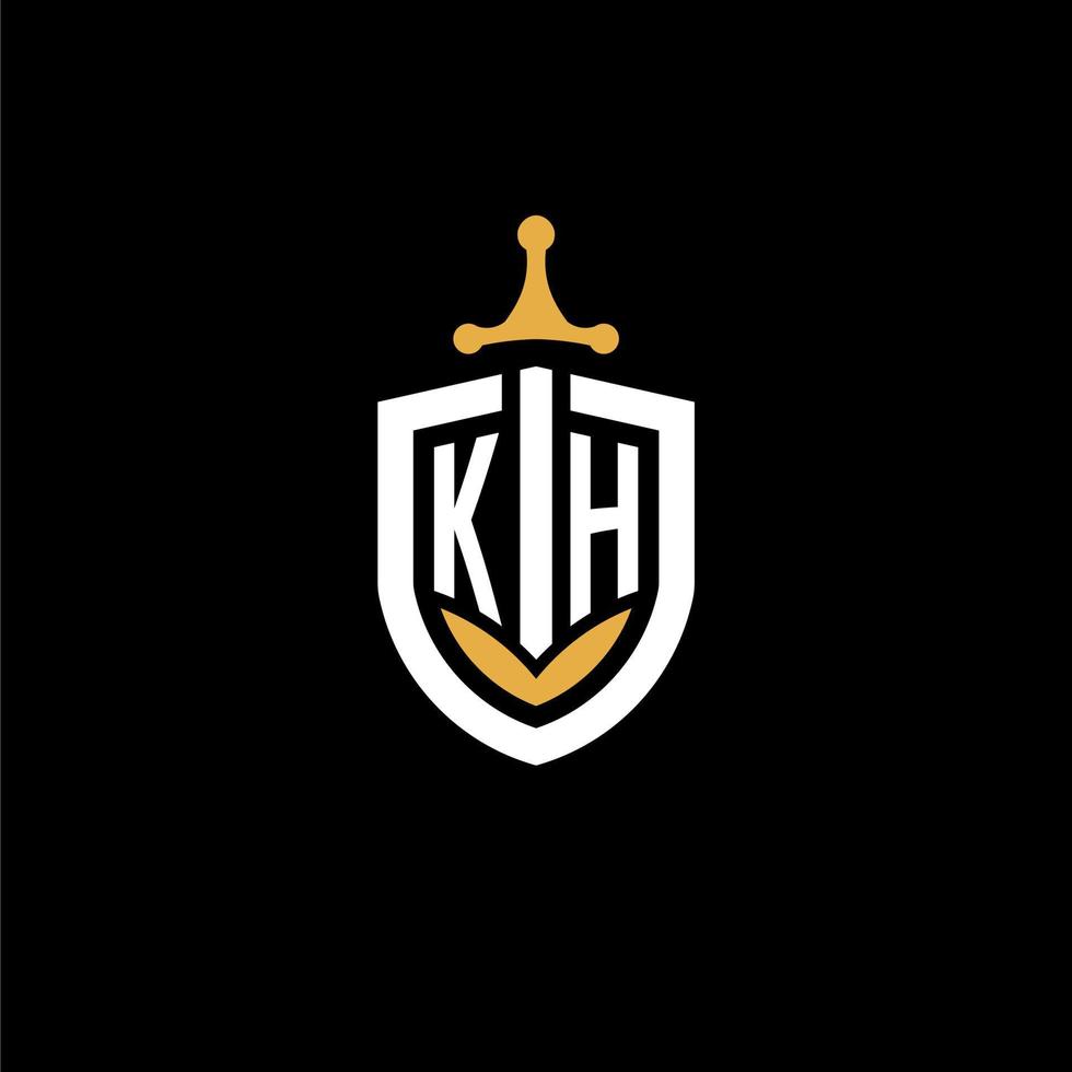 creatief brief kh logo gaming esport met schild en zwaard ontwerp ideeën vector