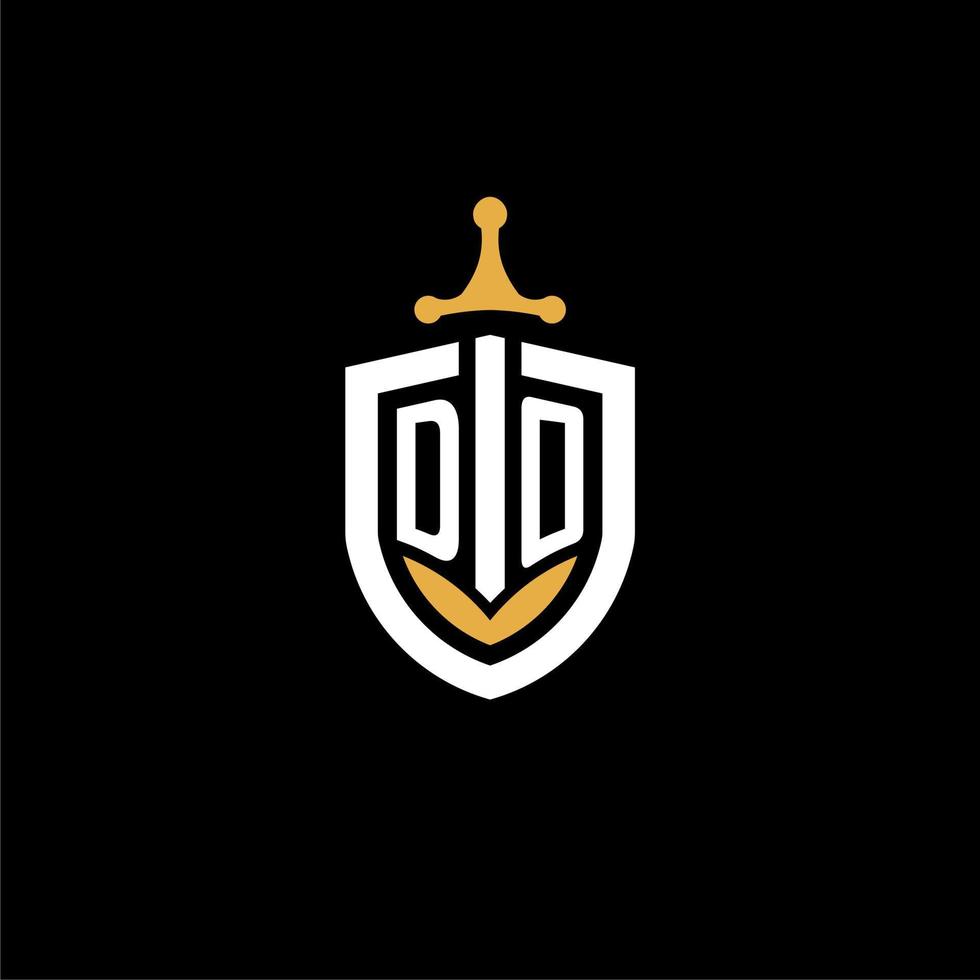 creatief brief Doen logo gaming esport met schild en zwaard ontwerp ideeën vector