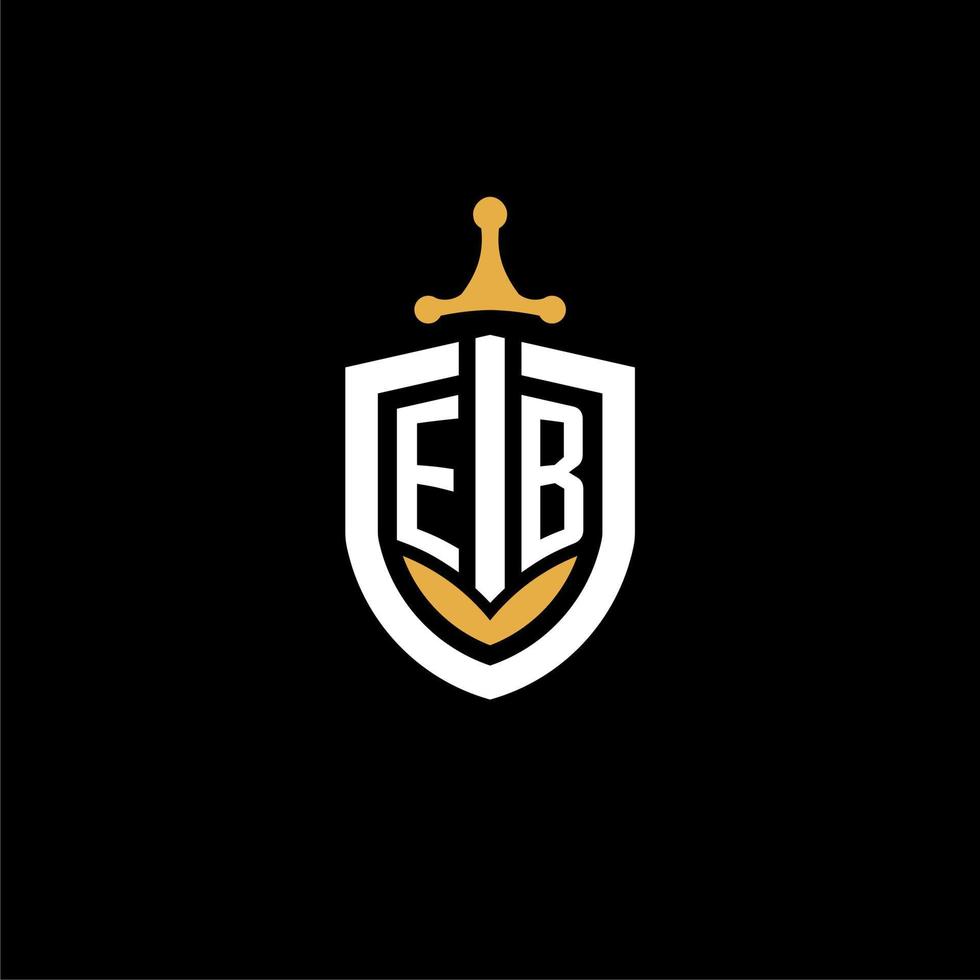 creatief brief eb logo gaming esport met schild en zwaard ontwerp ideeën vector