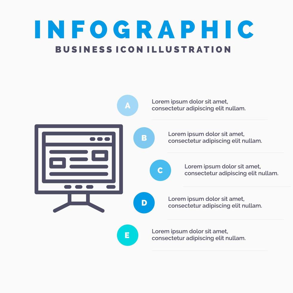 computer online studie onderwijs lijn icoon met 5 stappen presentatie infographics achtergrond vector