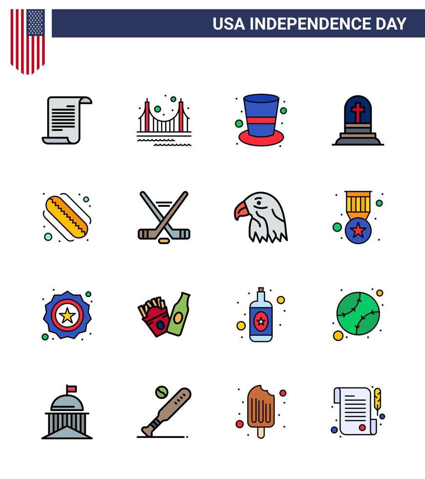 gelukkig onafhankelijkheid dag pak van 16 vlak gevulde lijnen tekens en symbolen voor Amerikaans grafsteen toerisme graf magie hoed bewerkbare Verenigde Staten van Amerika dag vector ontwerp elementen