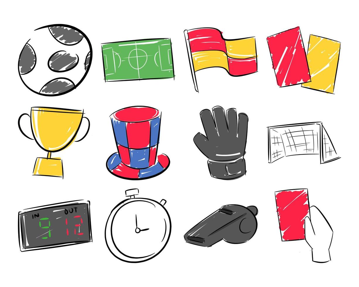 voetbal icoon set. concept van sport, Amerikaans voetbal, apparatuur, enz. hand- getrokken vector illustratie.