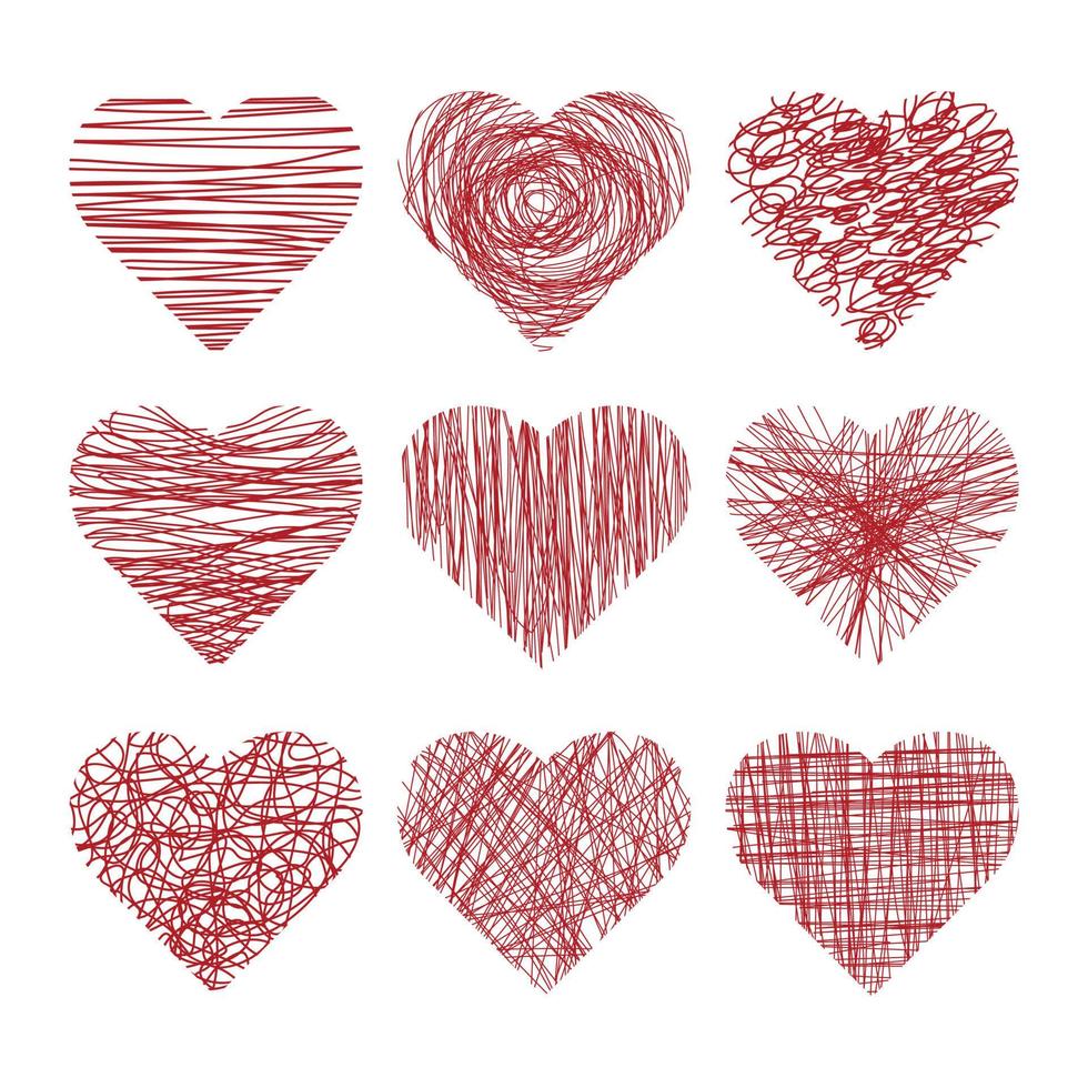 rood harten geïsoleerd elementen, vlak stijl, Valentijnsdag dag, liefde vector