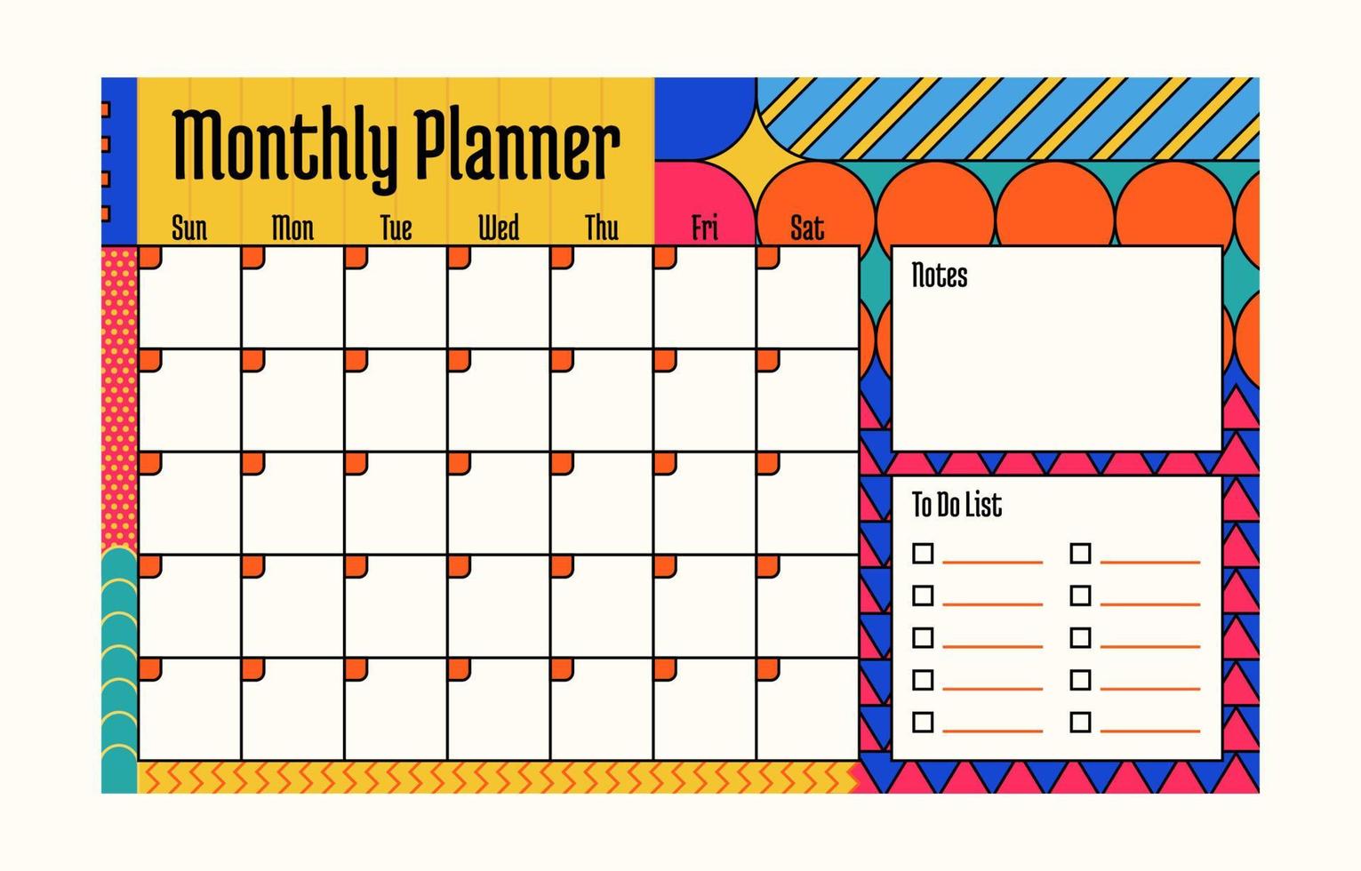 maandelijkse planner sjabloon vector