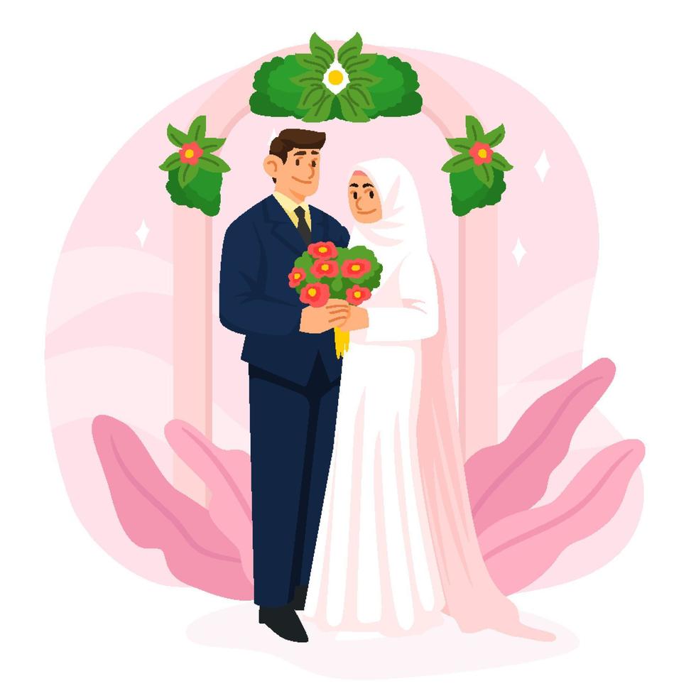 paar vieren hun huwelijk - bruid en bruidegom concept vector