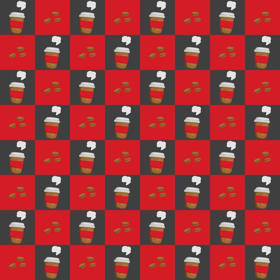 rood zwart schaak patroon koffie kop bonen vector